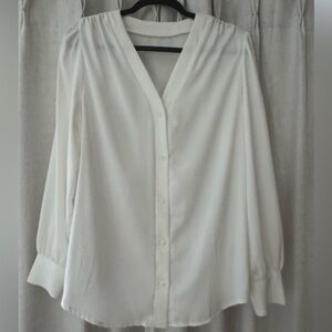 Classic White V-Neck Button Front Women's Top